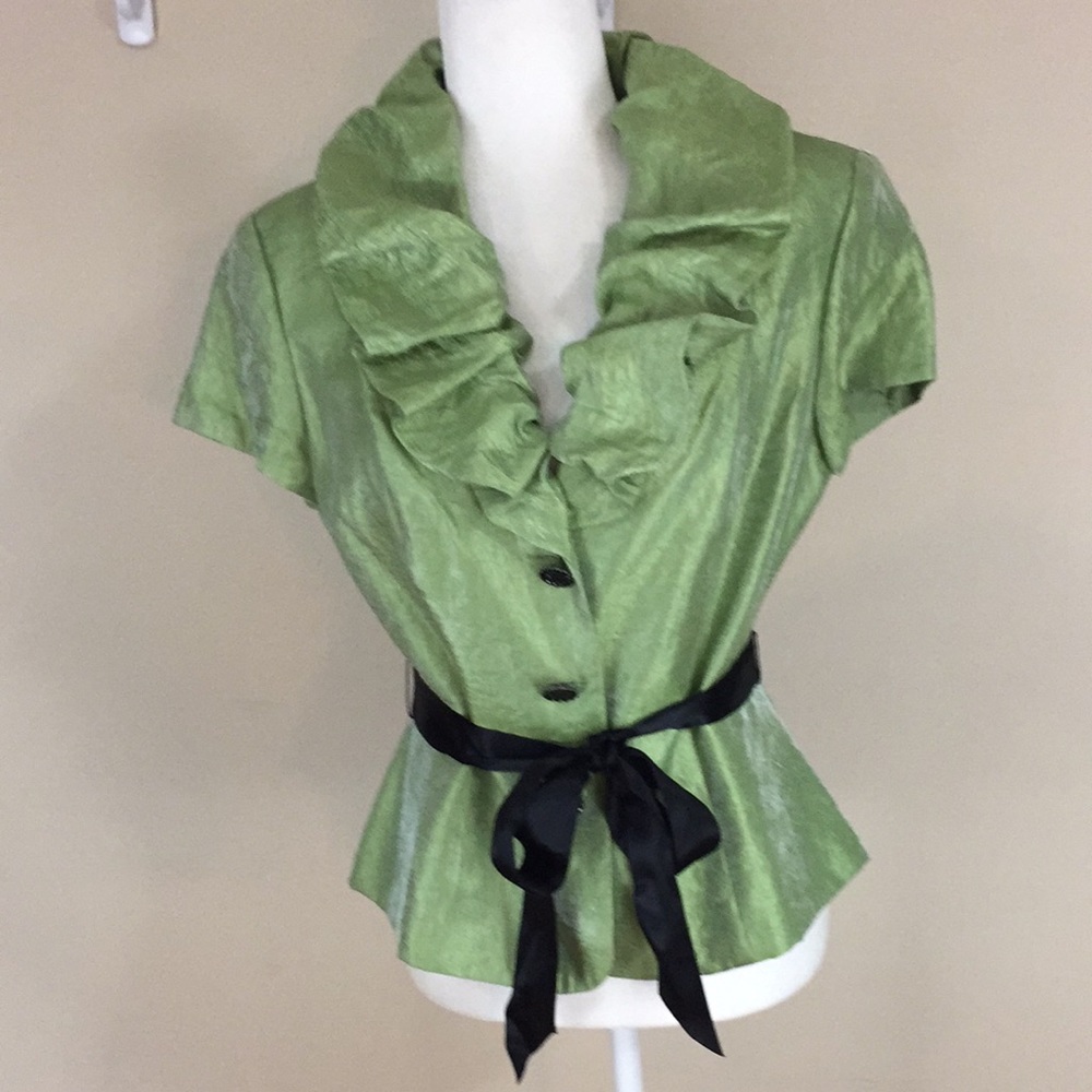 Adrianna Papell Green Shimmer Evening Top Jacket Size 10